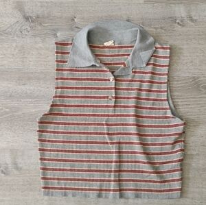 iJOAH Striped Sweater Vest / Sleeveless Collared Polo Top - Grey, Red, & Yellow